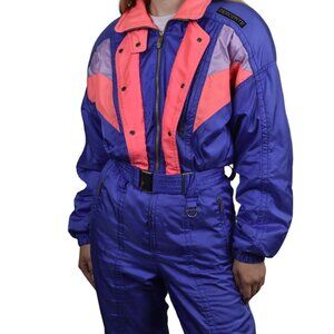 Vintage Descente One-Piece Ski Suit Purple Pink Colorblock Size 10